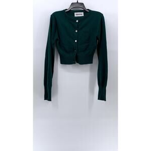 SPOONING Women's Green Knit Wool Primary Club Button-Up Cropped Cardigan SZ S